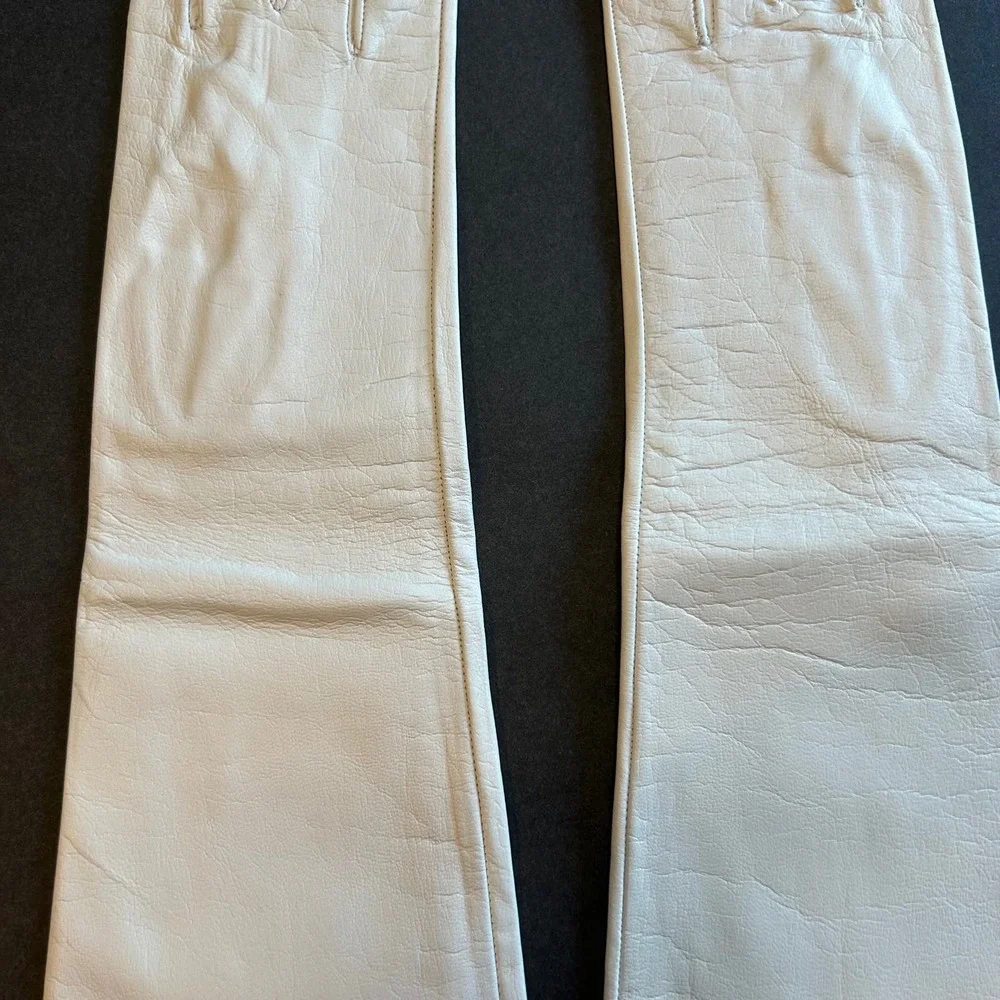 Vintage White French‎ Kid Skin Leather Gloves  Washable NOS